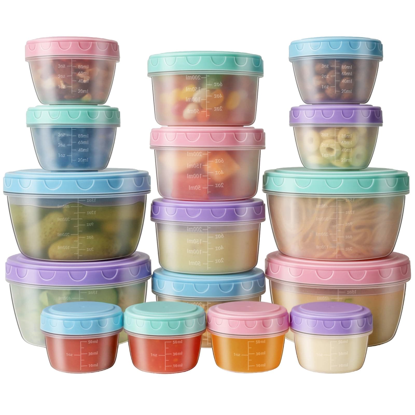 32 PCS Freezer Storage Containers with Lids, 16 Containers & 16 Lids Reusable BPA Free Plastic Soup Jars, Leakproof Salad Dressing Container to Go, Dishwasher & Microwave Safe Small Bowl Set