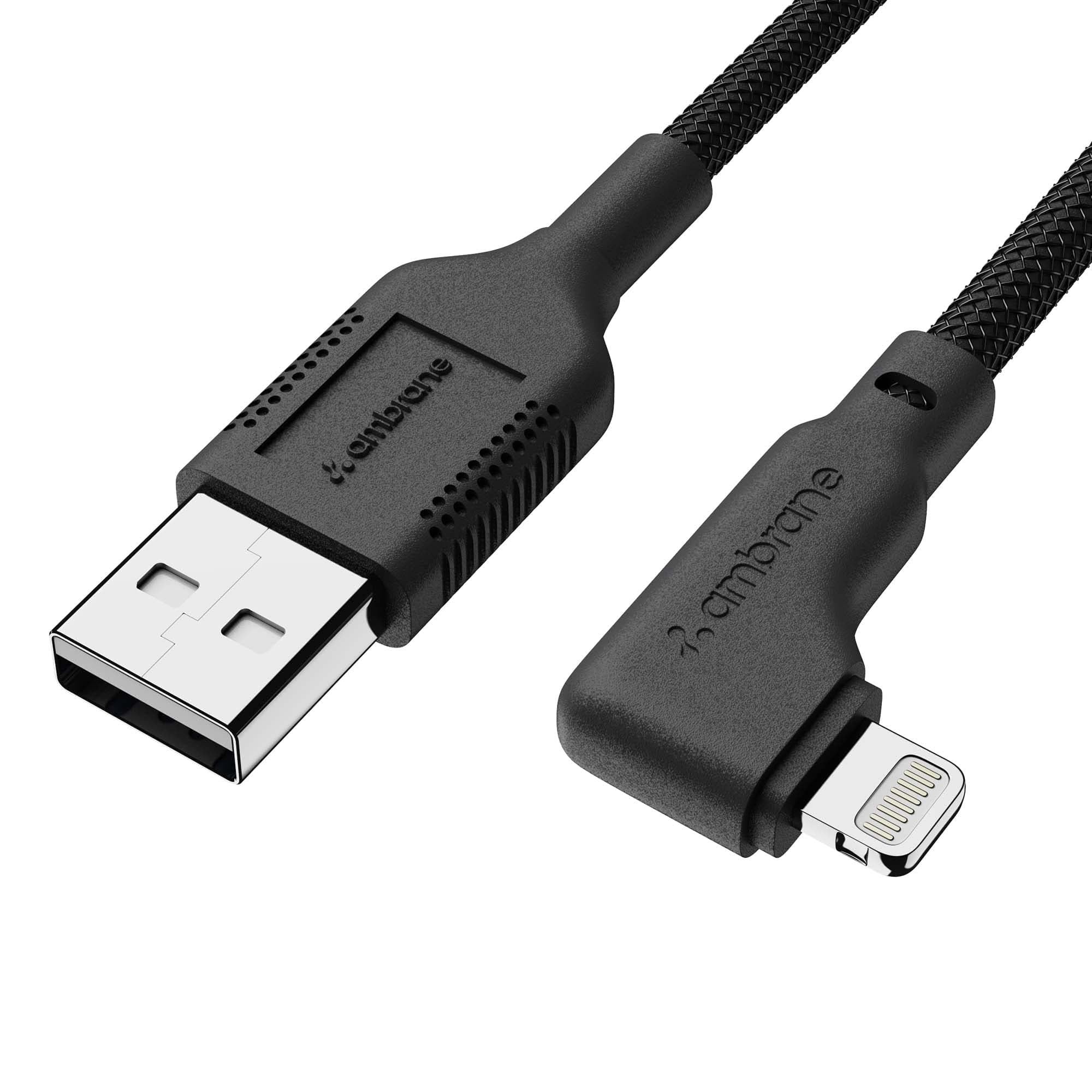 Ambrane Lightning Cable, 12W Fast Charging, L Shape for Easy Holding, Fishnet Nylon Braided, 480 Mbps Data Sync Cable for iPhone, iPad, Macbook, iMac, AirPods, 1m (ABLLS-10, Black)