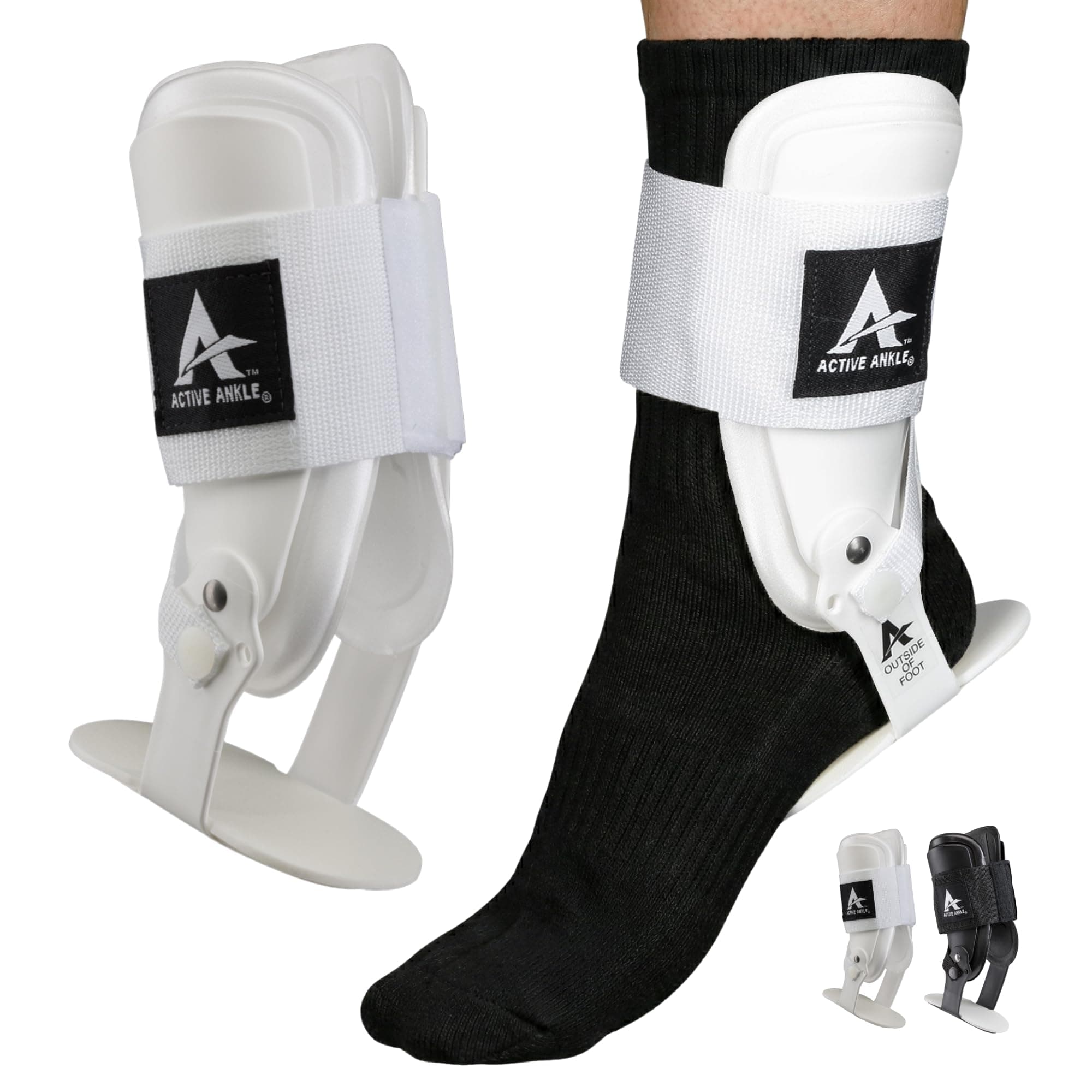 Active Ankle T2 Ankle Brace, Rigid Ankle Stabilizer for Protection & Sprain Support for Volleyball, Cheerleading, Ankle Compression Braces for Men & Women, White, Small