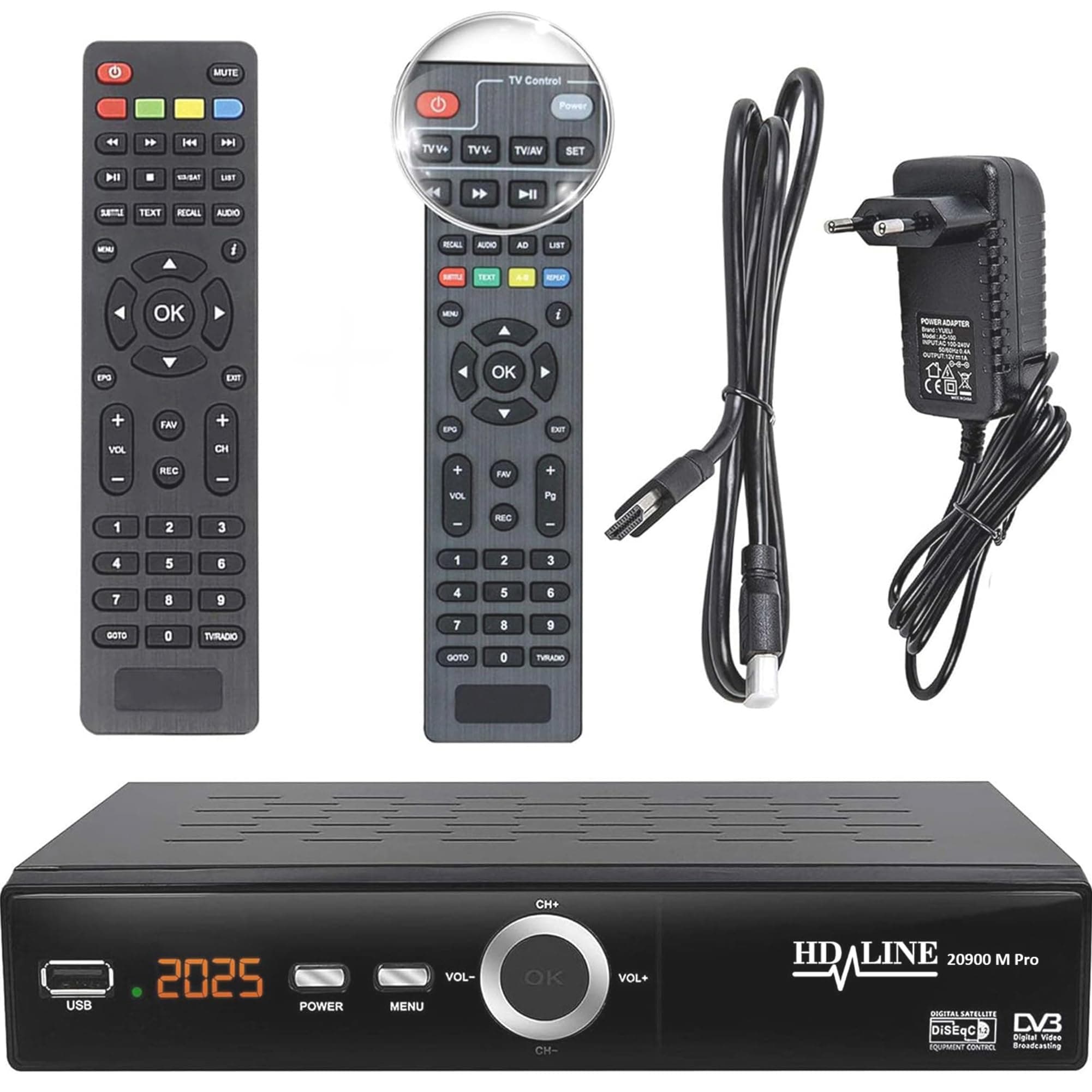 hd-line Echosat 20900M Pro Digital Sat Receiver + Smart Remote Control (HDTV, DVB-S/S2, HDMI, SCART, 2 USB 2.0, Full HD 1080p) [Pre-Programmed for Astra Hotbird Türksat]