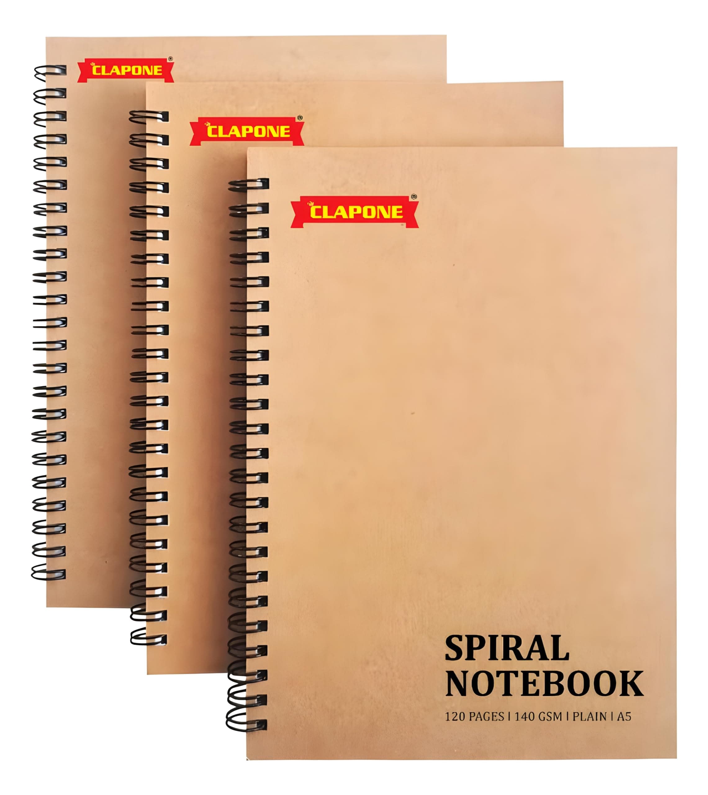 3 Pcs A5 Spiral Notebook with Natural White 120 Plain Page 140 GSM Heavy Duty Paper for School/College/Office/Home Travel Writing Notebook/Journal/Sketchbook/Notepad/Lightweight/Kraft Cover/Classic Blank Spiral Notebook,Brown