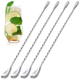 4 Pcs Bar Spoon Cocktail Mixing – 12'' Long Stainless Steel Cocktail Stirrers with Polished Surface, Great for Professional and Home Use, Practical Gift for Drink Mixing Lovers | Sugar Spoon