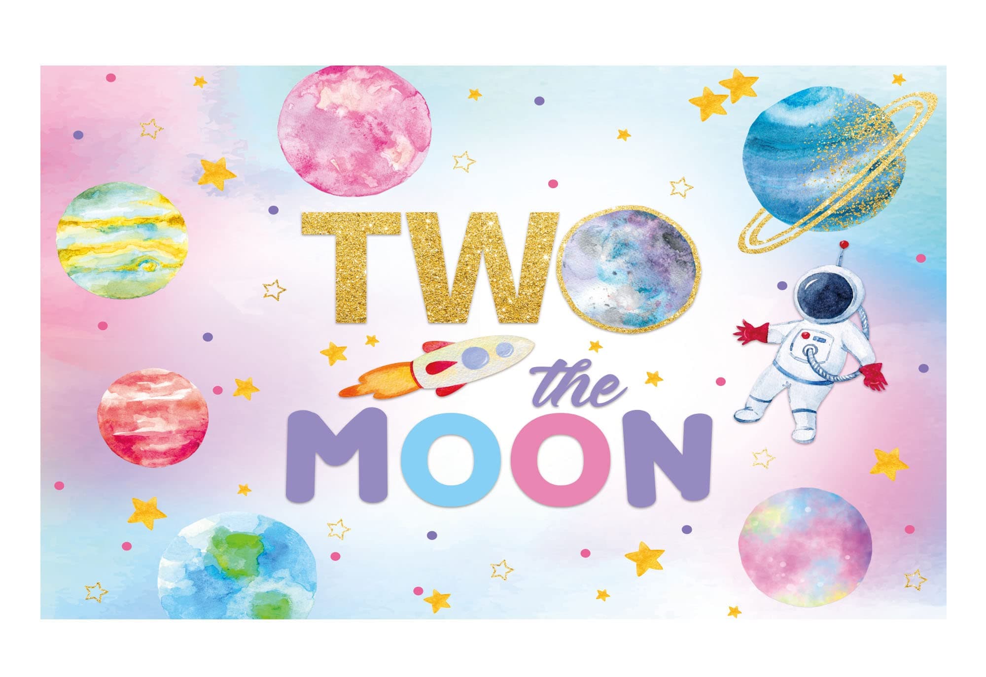 Funnytree Two The Moon Backdrop Outer Space 2nd Birthday Girl Party Supplies Rocket Astronaut Stars Planet Theme Background Decor Photobooth Props Banner Gifts Favors