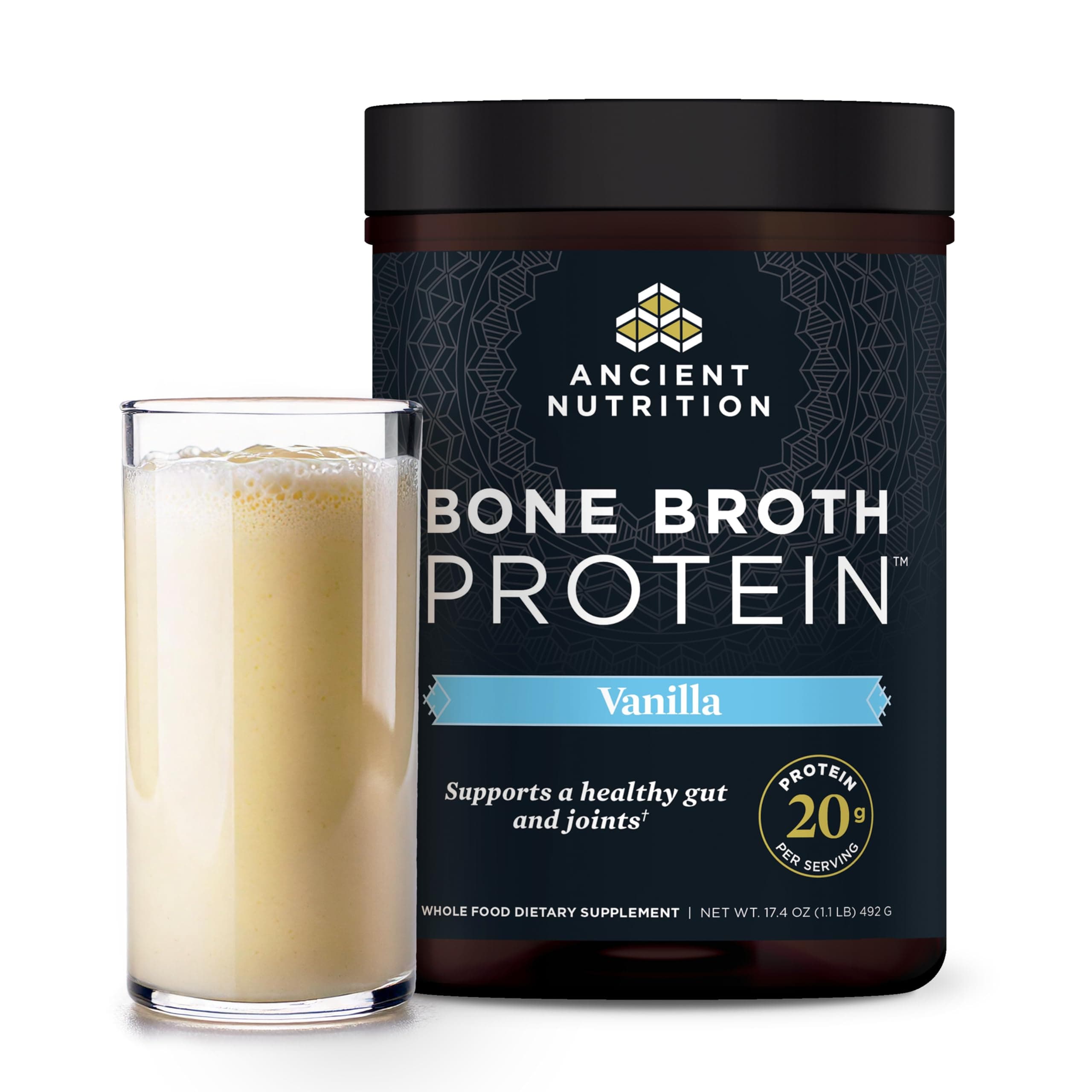 Bone Broth Protein Powder, 20g Protein Per Serving, Paleo, Low Carb Superfood, Vanilla, 20 Servings