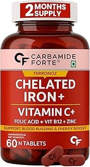 Carbamide Forte Chelated Iron Supplement for Women and Men | Folic Acid Tablets for Pregnancy | Hemoglobin Booster | 60 Veg Tablets for Hair Growth with Iron Bisglycinate