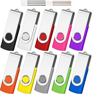 AreTop Premium 1GB USB Flash Drive 10 Pack - USB 2.0 Classic Swivel Pen Drive Memory Stick Thumb Drive for Computer Data Storage (10PCS, Mix Colors)