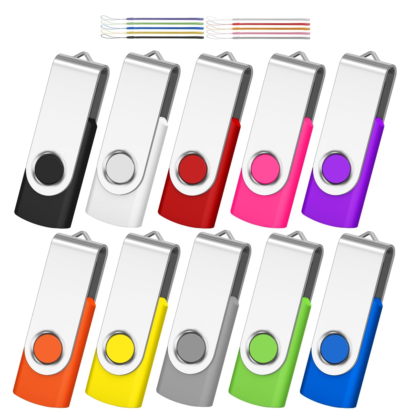 AreTop Premium 1GB USB Flash Drive 10 Pack - USB 2.0 Classic Swivel Pen Drive Memory Stick Thumb Drive for Computer Data Storage (10PCS, Mix Colors)