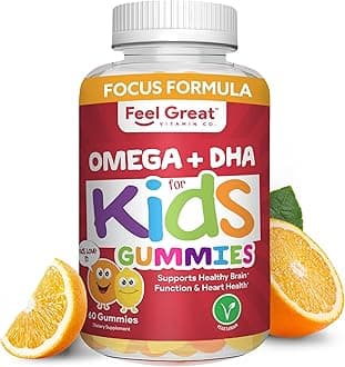 Feel Great Vitamin Co. Complete DHA Gummies for Kids | with Omega 3 6 9 + DHA, Vitamin C | Supports Healthy Brain Function, Vision & Heart Health | Gluten Free, Vegetarian | 60 Gummies