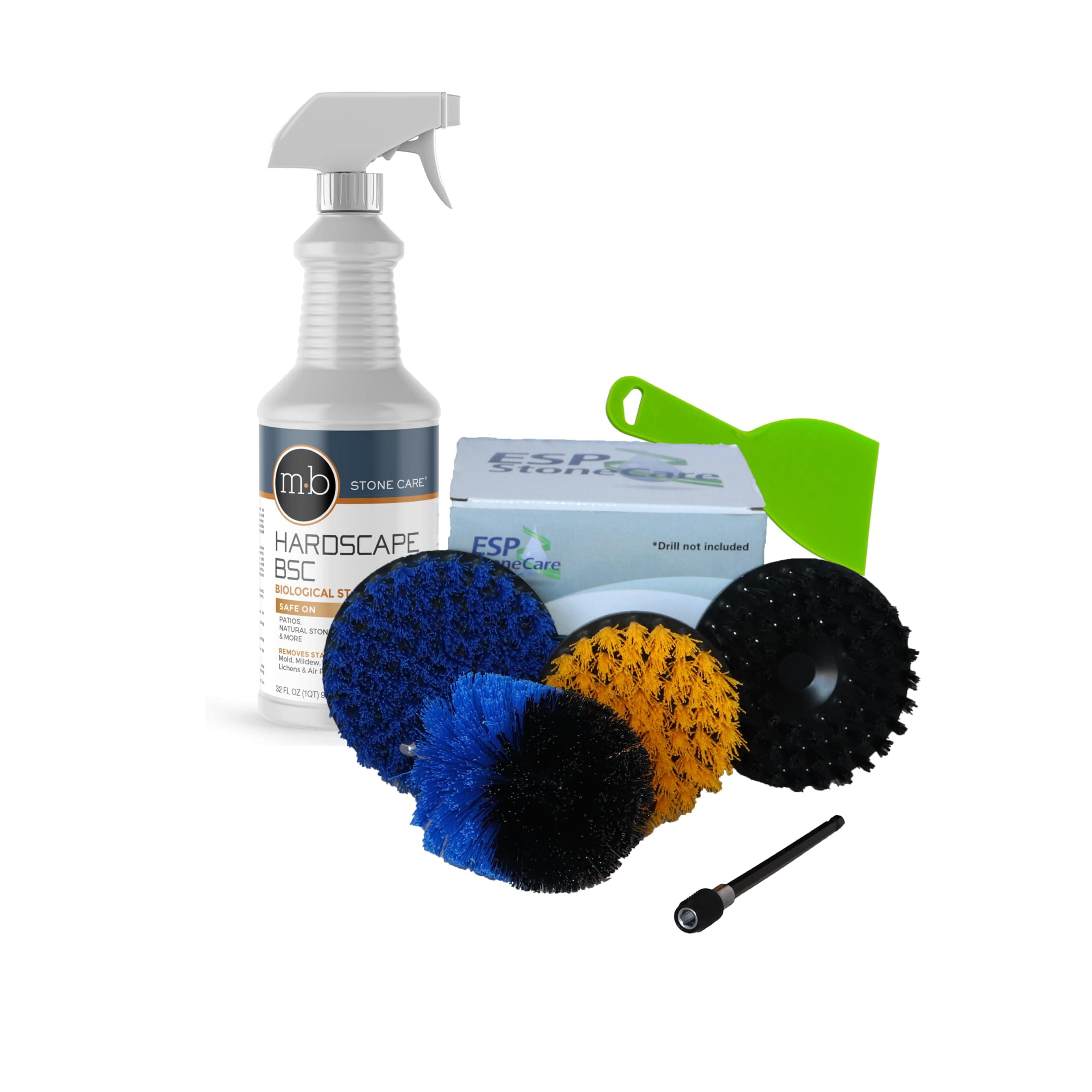 Headstone Cleaner Kit for Grave Cleaning - 1 Quart Spray Solution - Includes Drill Brushes - Ideal for Cleaning Headstones, Tombstones, and Memorials - by MB Stone Care