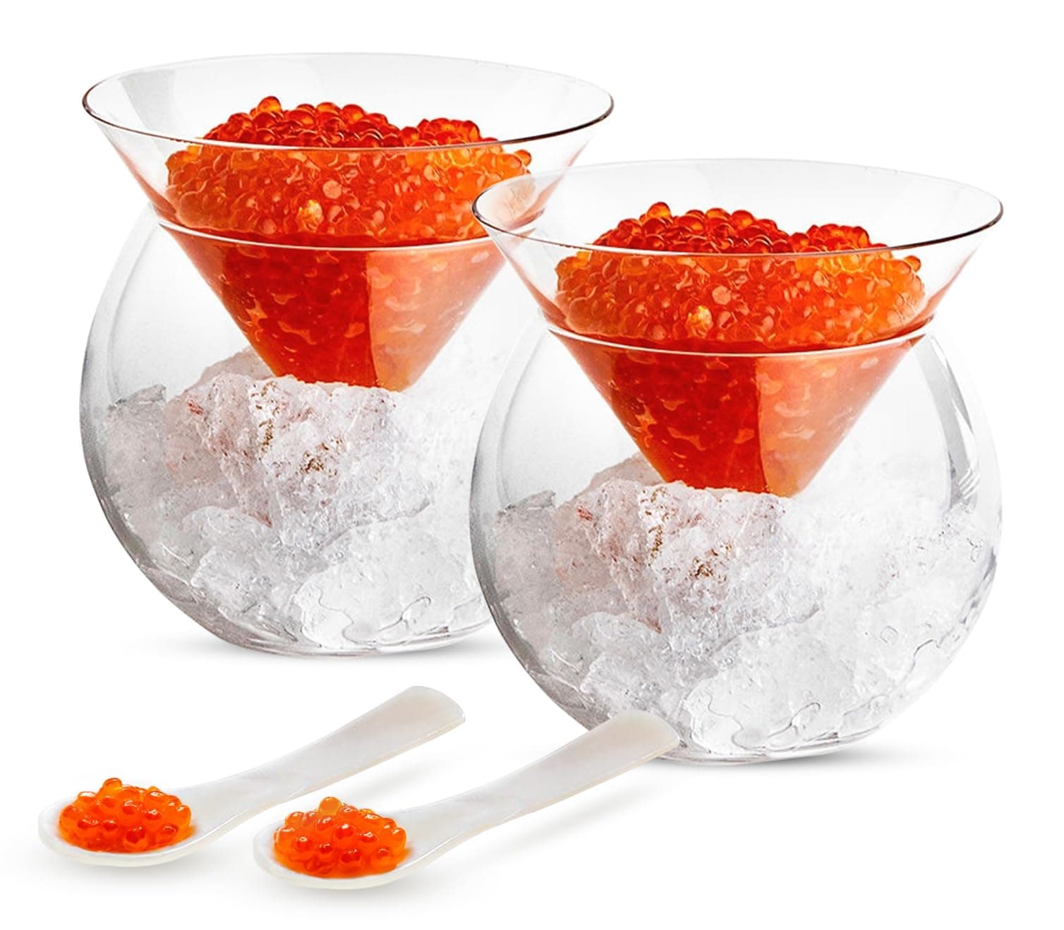 Kook Glass Caviar Chiller Server Set, Serving Dish with Ice Holder, for Shrimp, Appetizers, Liquor, Martinis and Cocktails, Dishwasher Safe, 5 oz Bowl, Set of 2