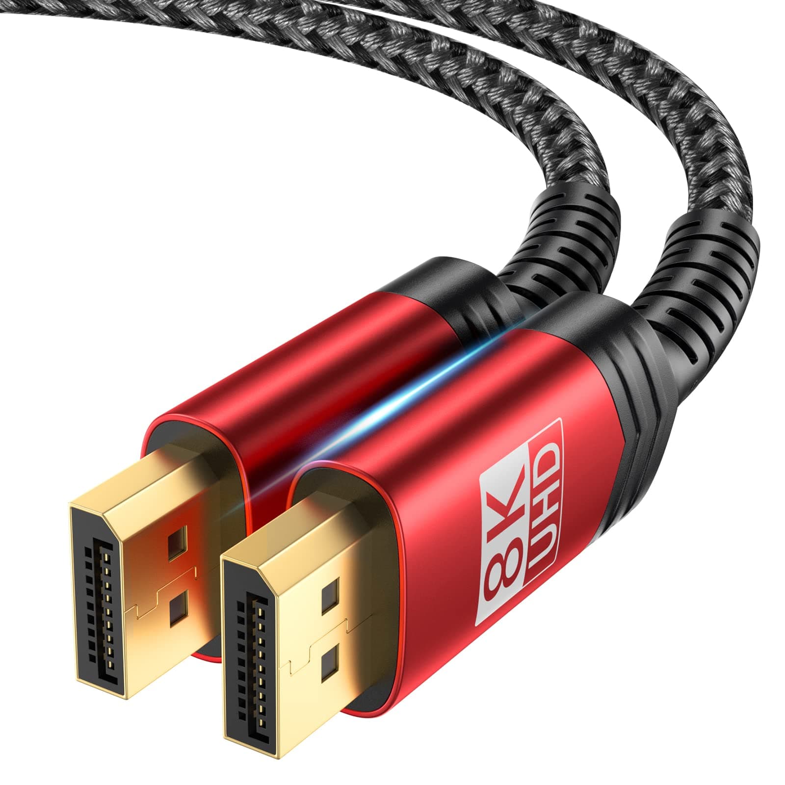 JSAUX 8K DisplayPort Cable 1.4, DP Cable 2M（8K@60Hz, 2K@240Hz, 4K@144Hz, 32.4Gbps）, Display Port to Display Port Cable 1.4 (DP Cable) Compatible with Gaming Laptop TV PC Computer Monitor-Red