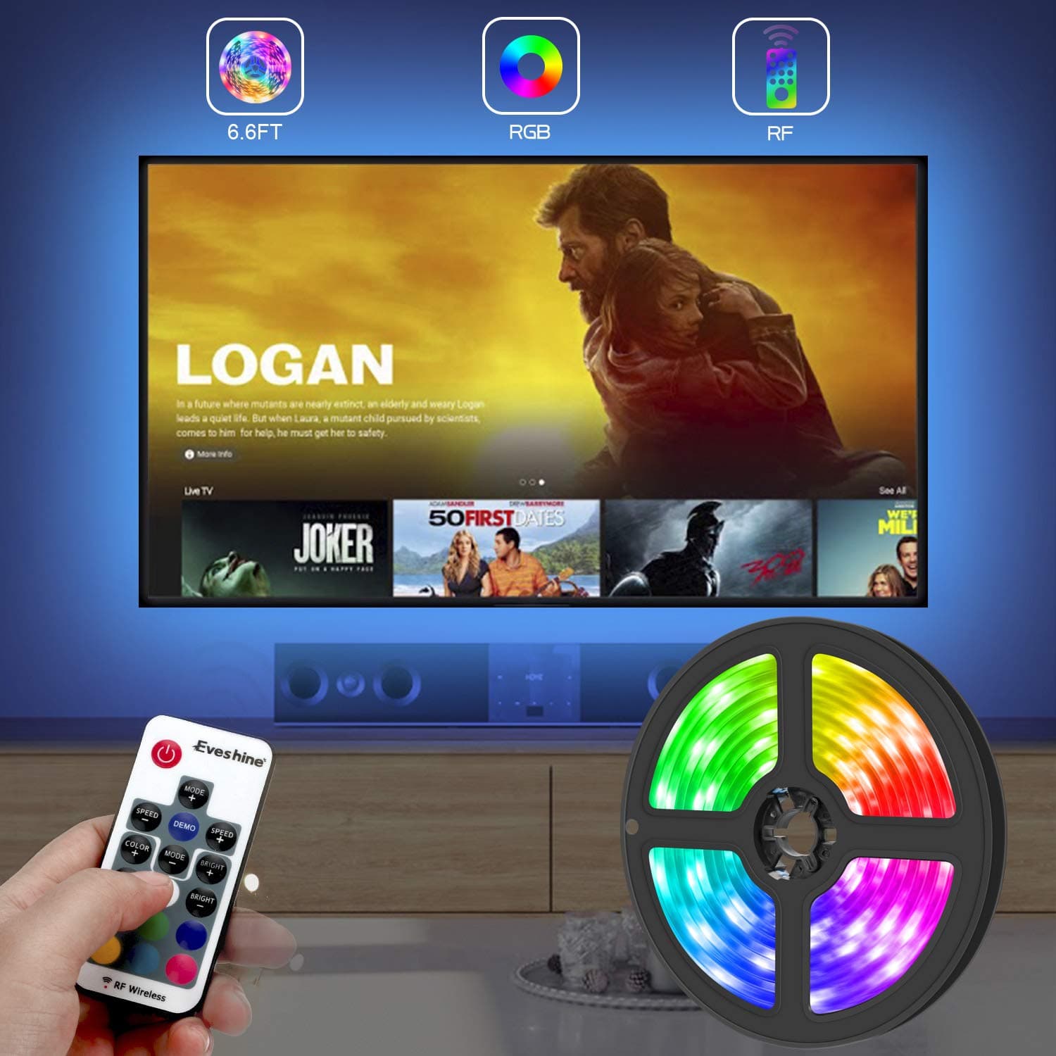 LED TV Backlight, 2.0M/6.56ft USB TV Backlights with 16 Colors and 4 Modes for 40-60 inch HDTV/PC Monitor, SMD 3528 Bias Lighting with 17-Key Remote Control