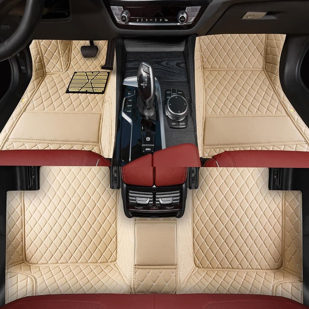 Custom Personalized Floor Mats for Cars，Luxury Full Coverage All Weather Car Floor Mats，Anti-Slip Leather Car Mat Set ，Custom Floor Mats for 99% of Cars, Trucks & SUVs (Beige)