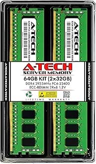 A-Tech 64GB Kit (2x32GB) DDR4 2933MHz PC4-23400 ECC RDIMM 2Rx8 1.2V Dual Rank Registered DIMM 288-Pin Server & Workstation RAM Memory Upgrade Modules (A-Tech Enterprise Series)