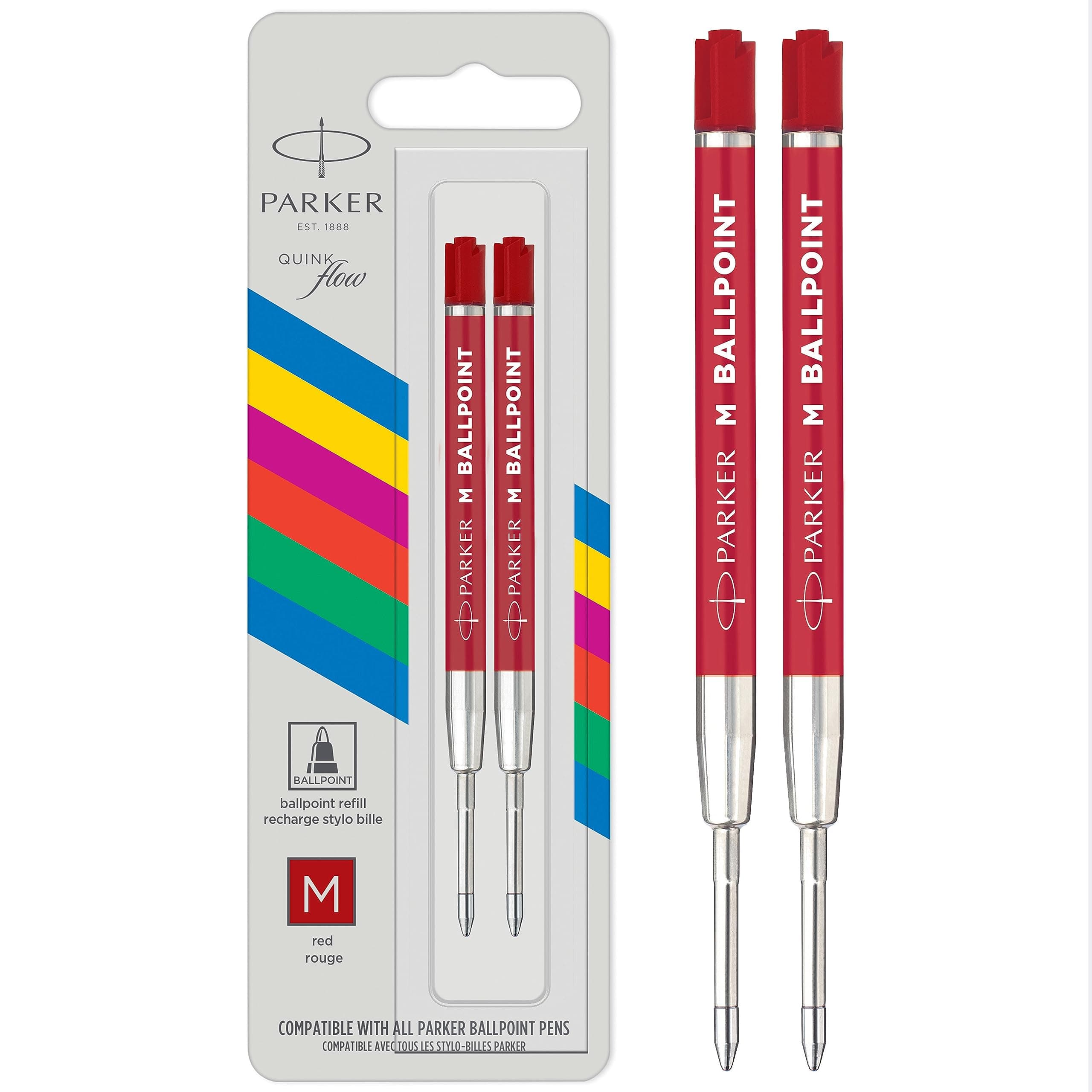 Ballpoint Pen Refill | Medium Tip | Red QUINKflow Ink | 2 Count