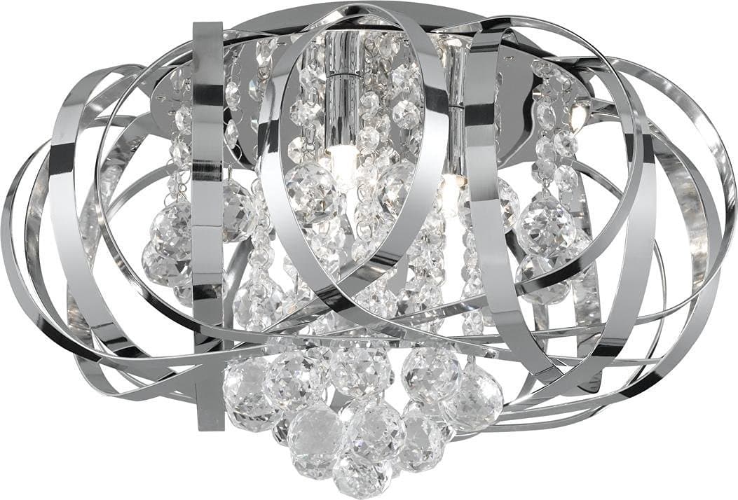 Marco Tielle Cosmic-Lilly 3 Light Chrome Pendant Ceiling Flush Chandelier With Real Clear Glass Droplets