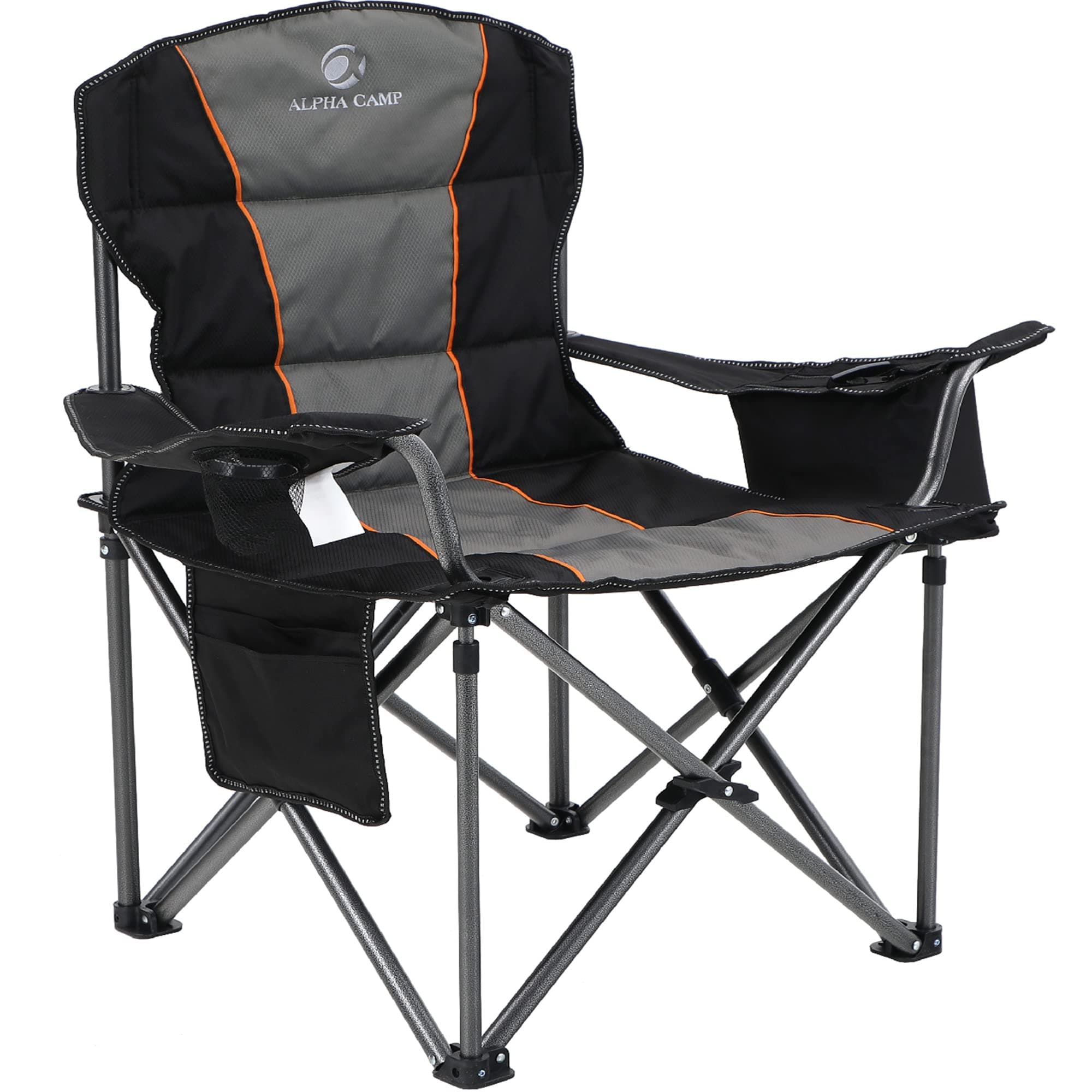 Heavy Duty Camping Chair 500LBS Capacity, Oversized Folding Chair for Heavy People, Padded Portable Outdoor Chair with Cooler Bag & Cup Holder for Camping, Fishing, Beach