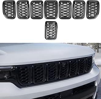 sportuli 8PCS Glossy Black Honeycomb Mesh Front Grill Inserts kits Replace for 2022 2023 Grand Cherokee WL and 2021-2023 Grand Cherokee L Laredo/Altitude/Limited/4xe Base