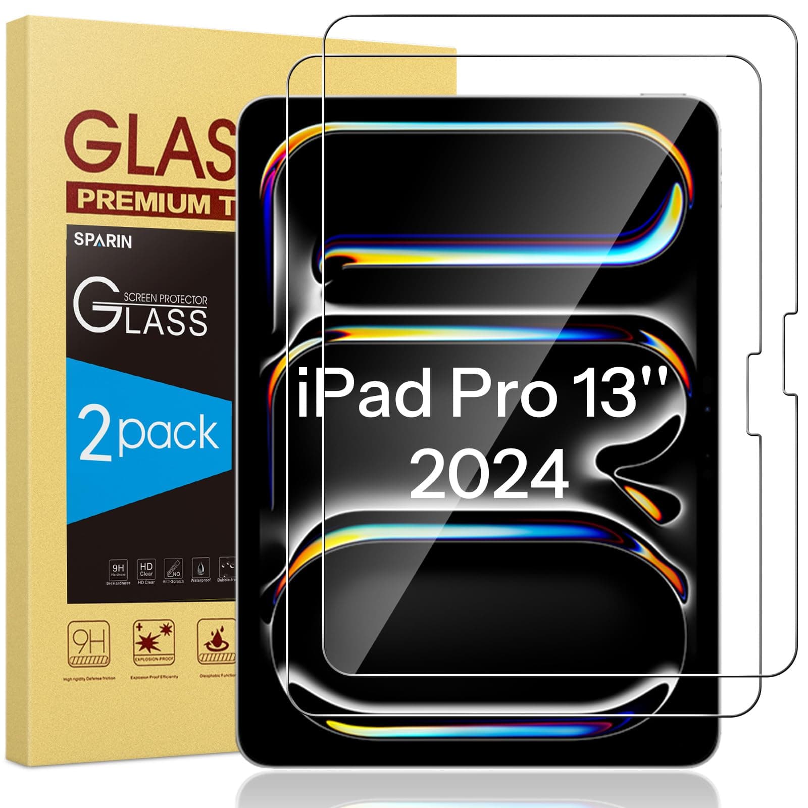 SPARIN Screen Protector for iPad Pro 13 inch M4/M5(2025/2024), 2 Pack Tempered Glass Film for iPad Pro 13 Screen Protector, Scratch Resistant