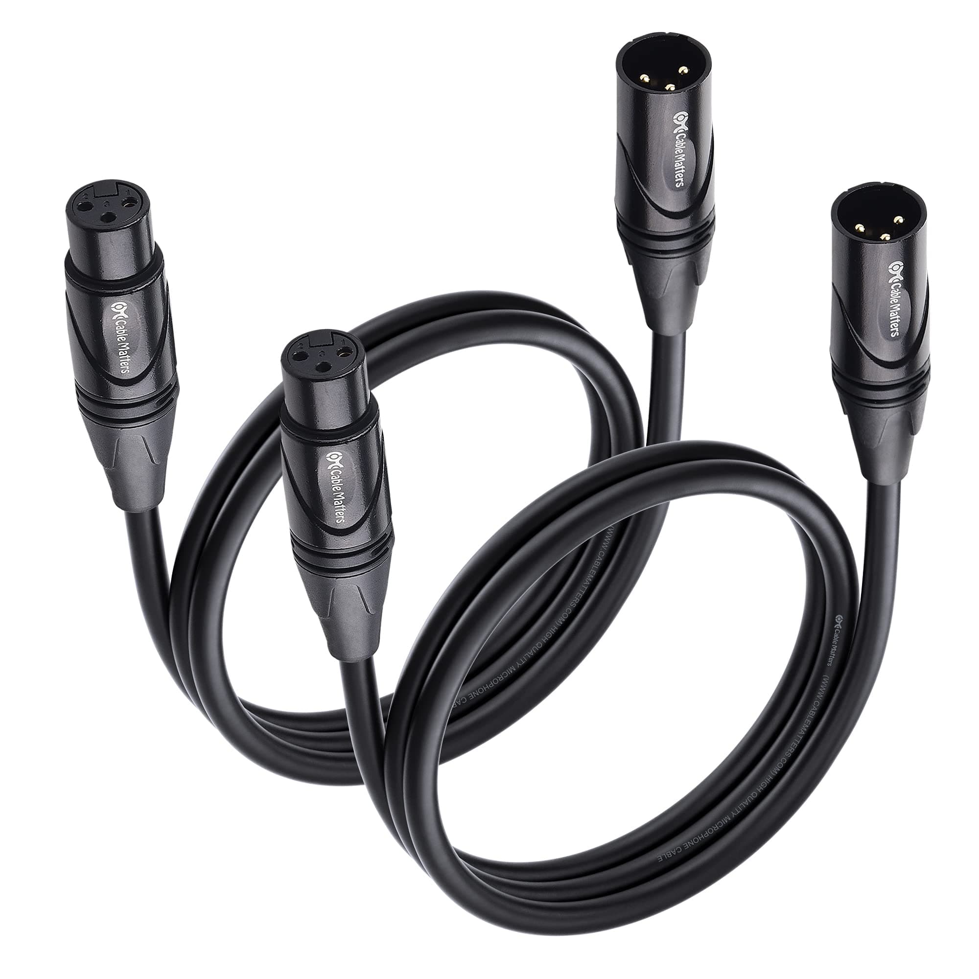 Cable Matters 2-Pack Premium Short XLR to XLR Cables - 3ft, Male to Female Microphone Cable, Oxygen-Free Copper (OFC) Mic Cord, Black