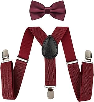 Kids Suspenders Sets Adjustable Suspender With Bow Ties Gift Idea For Boys And Girls (Wine-Red)
