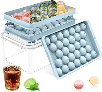 Ice Cube Tray with Lid and Bin – Round Ice Cube Trays for Freezer, BPA-Free Food-Grade Ice Mold, Stackable Ice Ball Maker, Iced Bucket Kits, Circle Ice Tray for Cocktails, Whiskey, Coffee, and Drinks