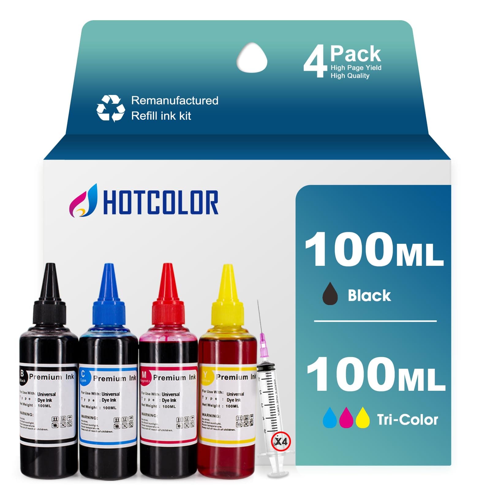 910 Refill Ink kit for hp 910 Ink Cartridge for OfficeJet Pro 8035 8028 8025 8022 8020 4x100ml Refill Ink Bottle (1BK 1C 1M 1Y)