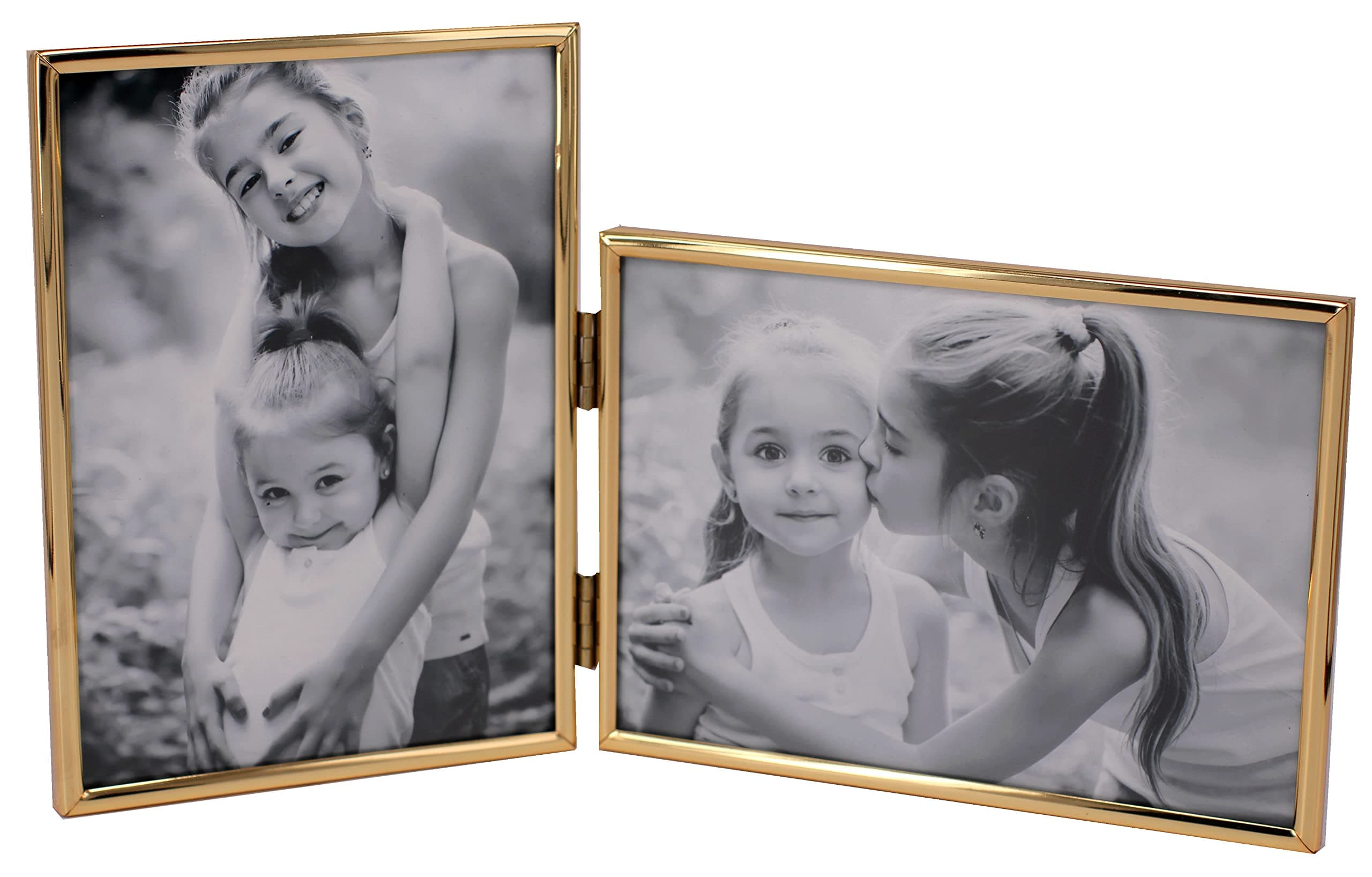 Vertical Horizontal Combo- Double 4 by 6 Inch Metal Folding Picture Frames-(1 Landscape and 1 Portrait Style) (Modern Gold)