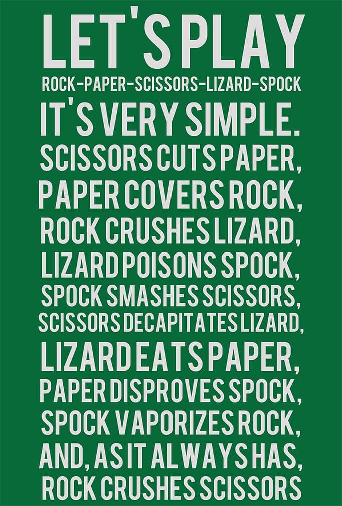 Rock Paper Scissors Lizard Spock - Typographic Wall Poster