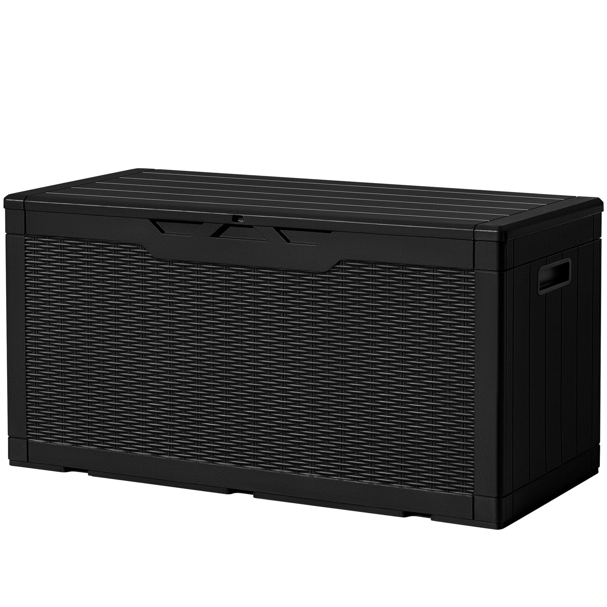 Devoko 97 Gallon Deck Box, Waterproof Resin Outdoor Storage Box for Outside and Patio, Large Outdoor Storage Bench Cabinet Lockable for Patio Furniture, Garden Tools and Pool Supplies (Black)