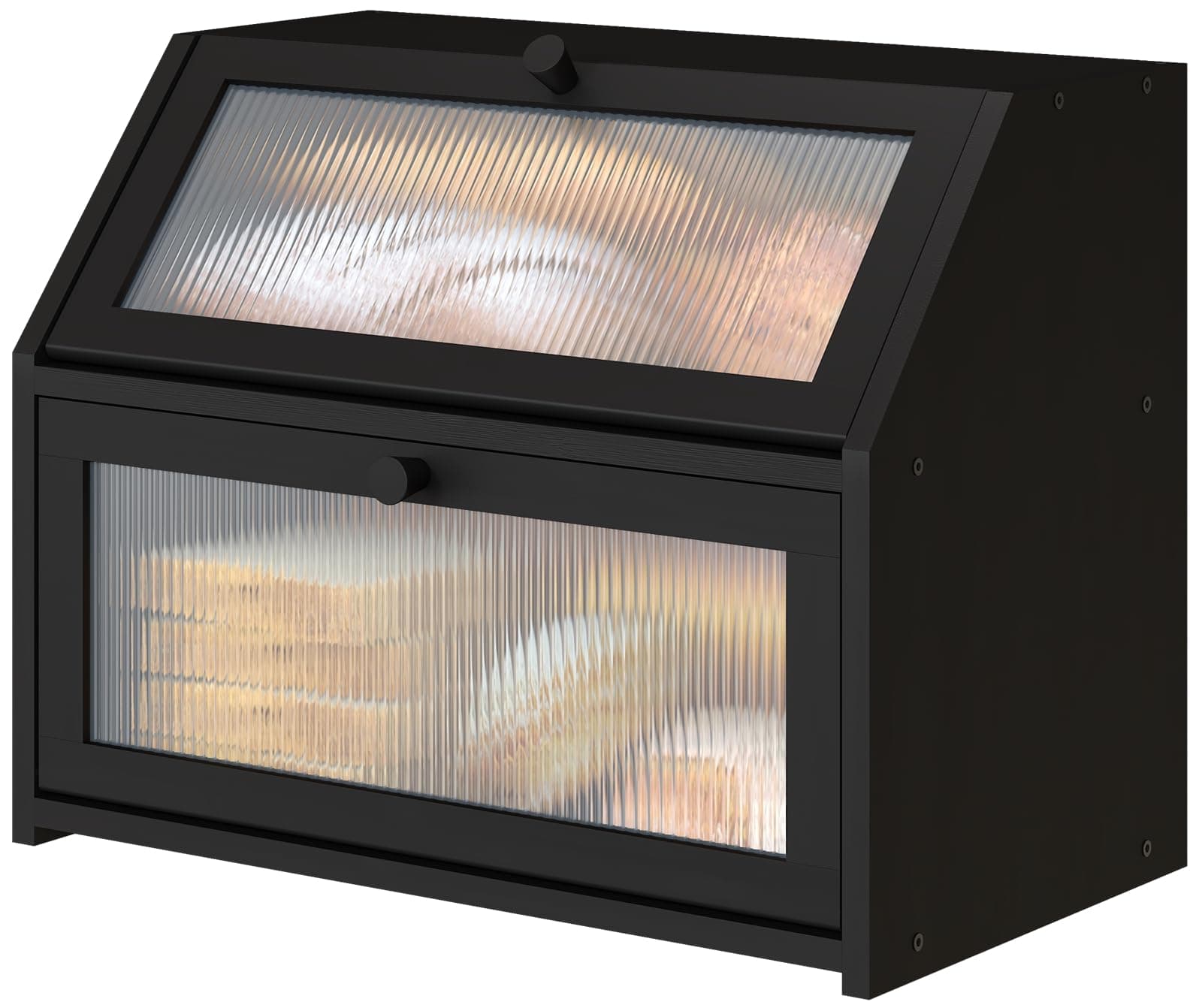 Black Bread Box for Kitchen Counter, Large Bamboo Wood Double Layer Bread Box, Wooden Bread Storage Capacity