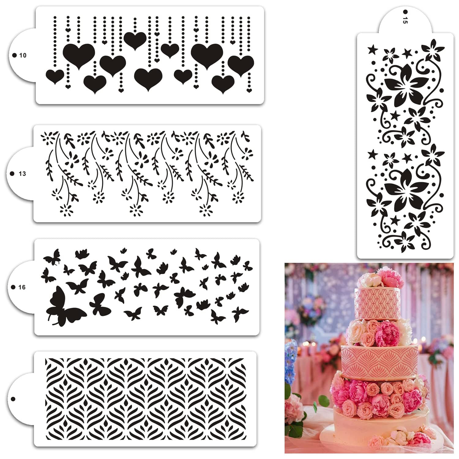 5 Pcs Cake Decorating Stencils Mold Plastic Templates Spray Floral Cake Molds (Specification No. 2)