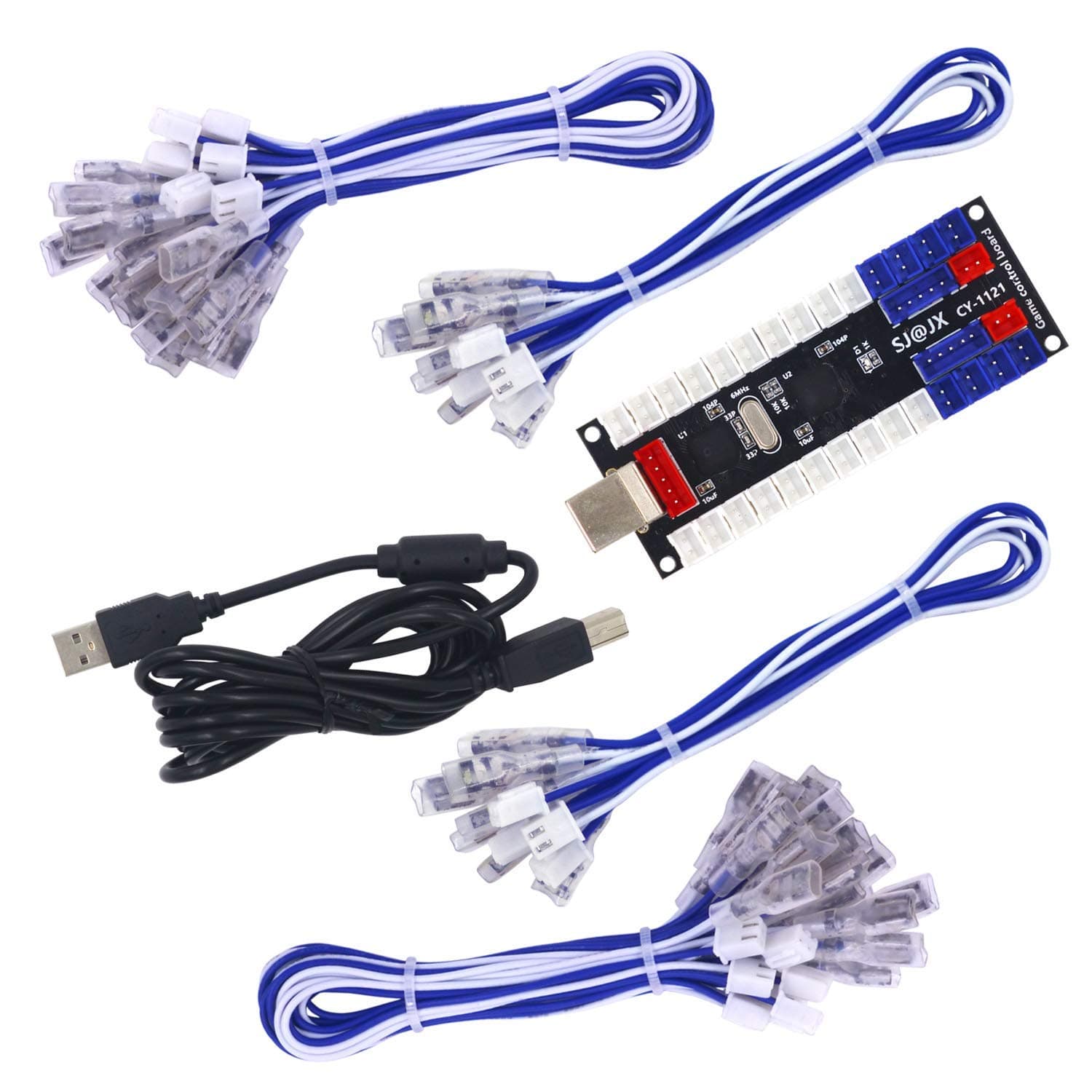 SJ@JX2 Player Arcade USB Encoder Board Zero Delay Game Controller DIY Kit 20x Button Cable 2X Joystick Cable for Retro Pie PC MAME Raspberry Pi