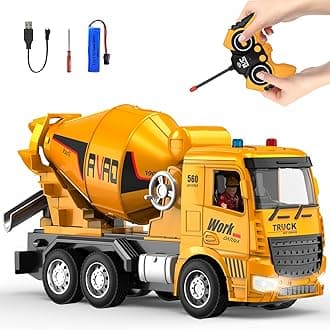 Cement Mixer Toy Truck - Children's Remote Control Truck, Toy Cement Mixer Rechargable Hydraulic Car for 6 7 8 9 Year Old Boys Girls, Educational Toys Birthday Gifts for Kids