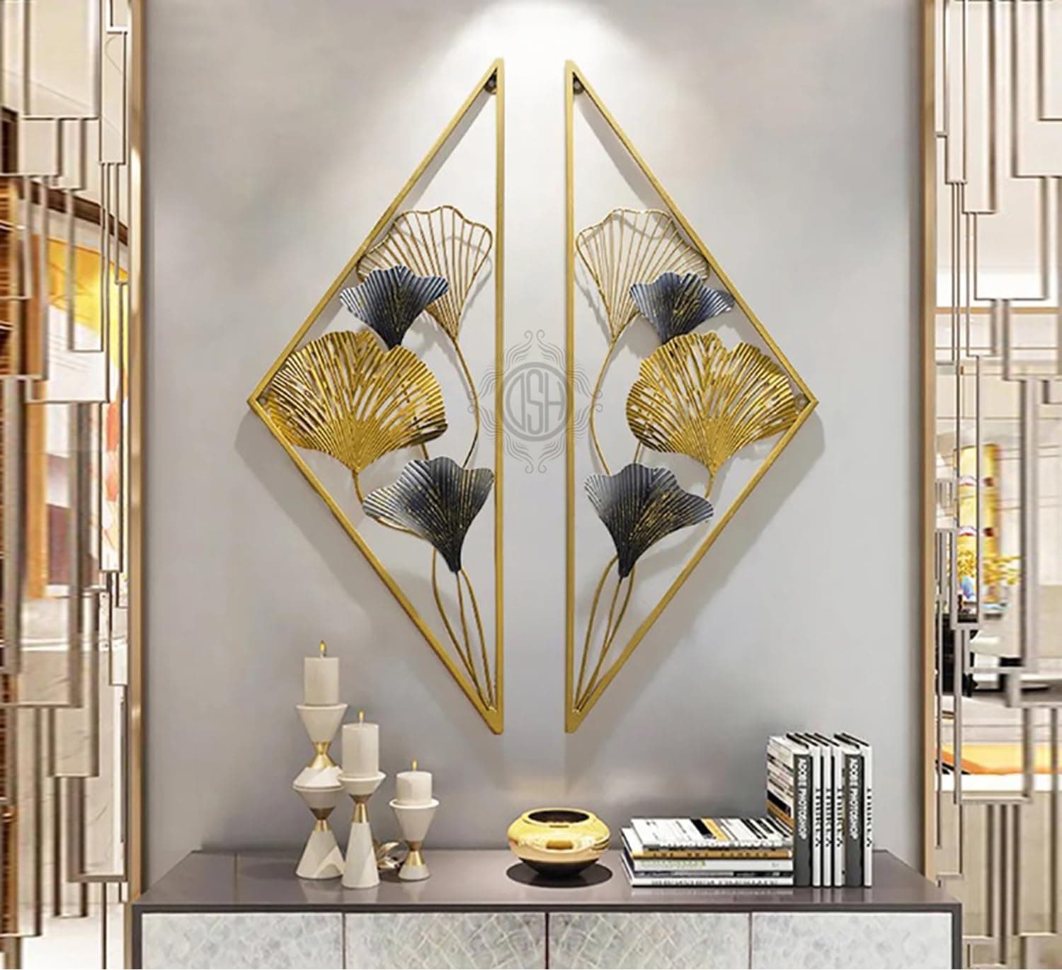 DSH Metal 2 Pieces Triangular Wall Decor Wall Arts For Living Room Hotel Restaurant Bedroom Drawing Room Decoration. (08-KITE)