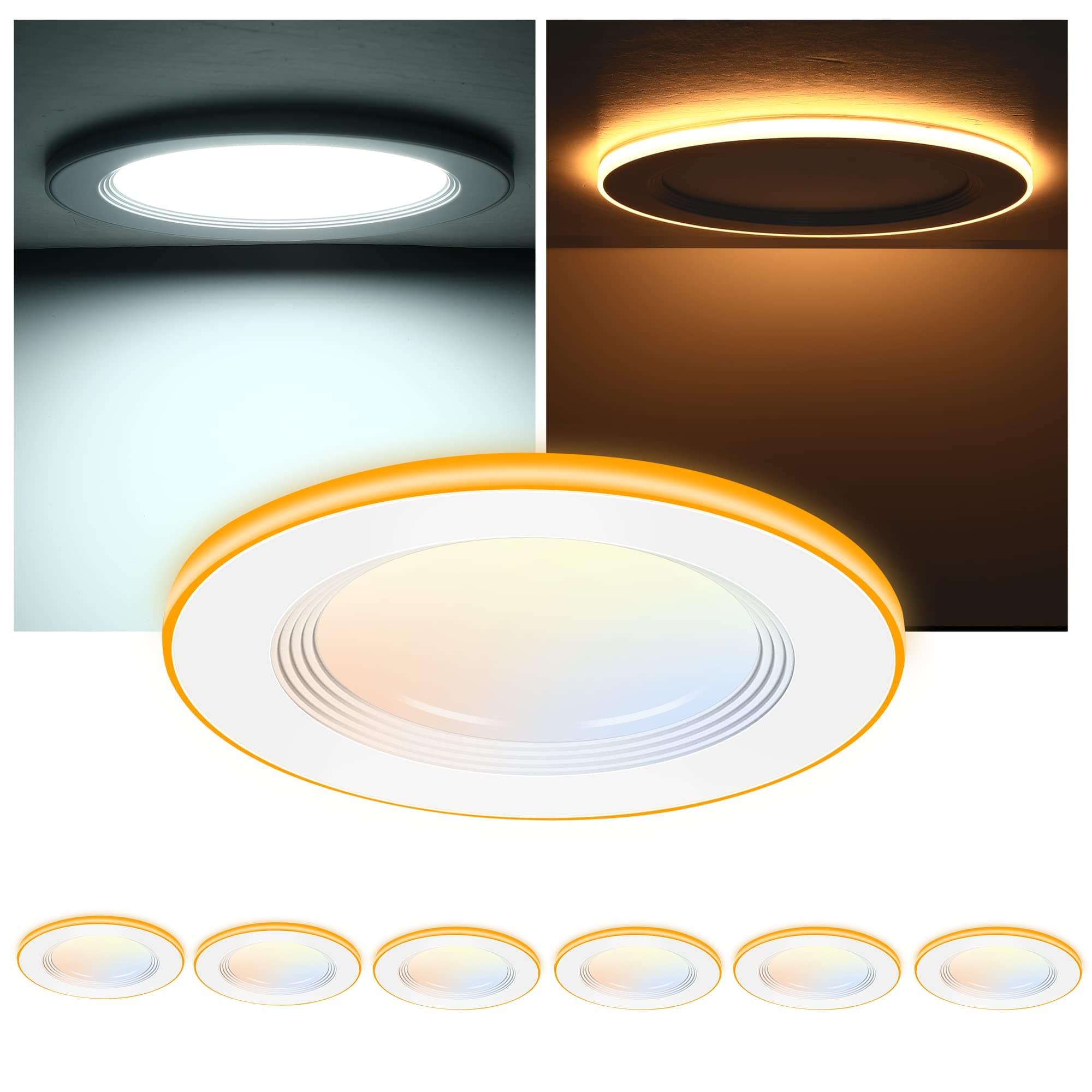 CLOUDY BAY[6 Pack] 4 Inch 5CCT LED Recessed Ceiling Light with Night Light,2700K/3000K/3500K/4000K/5000K Selectable, Ultra-Thin Baffle Recessed Lighting,Dimmable Canless Wafer Downlight