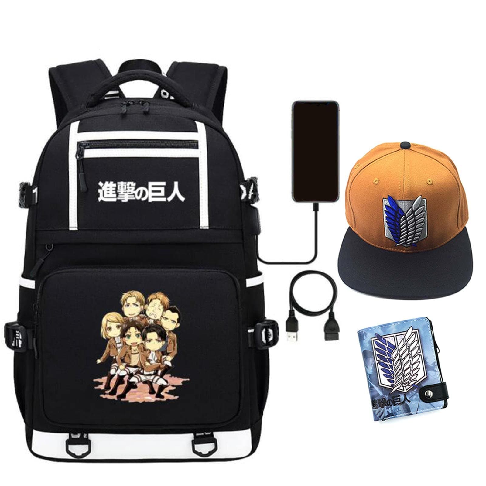 Attack on Titan Merch Attack on Titan Gift Set Anime Merch Set for Fans Backpack Attack on Titan baseball cap Men's Wallet card holder
