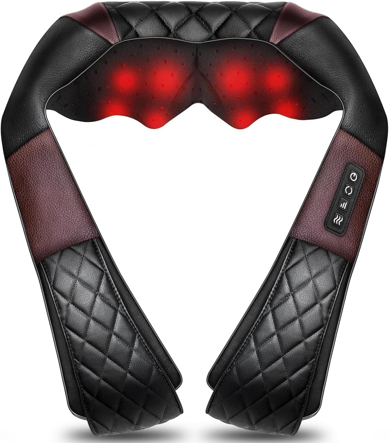 Massage Cushion with Heating Function, Shiatsu Back Massager with Deep Tissue Kneading for Neck, Back and Shoulders, Relaxation Gift for Mom Dad (Black and red)