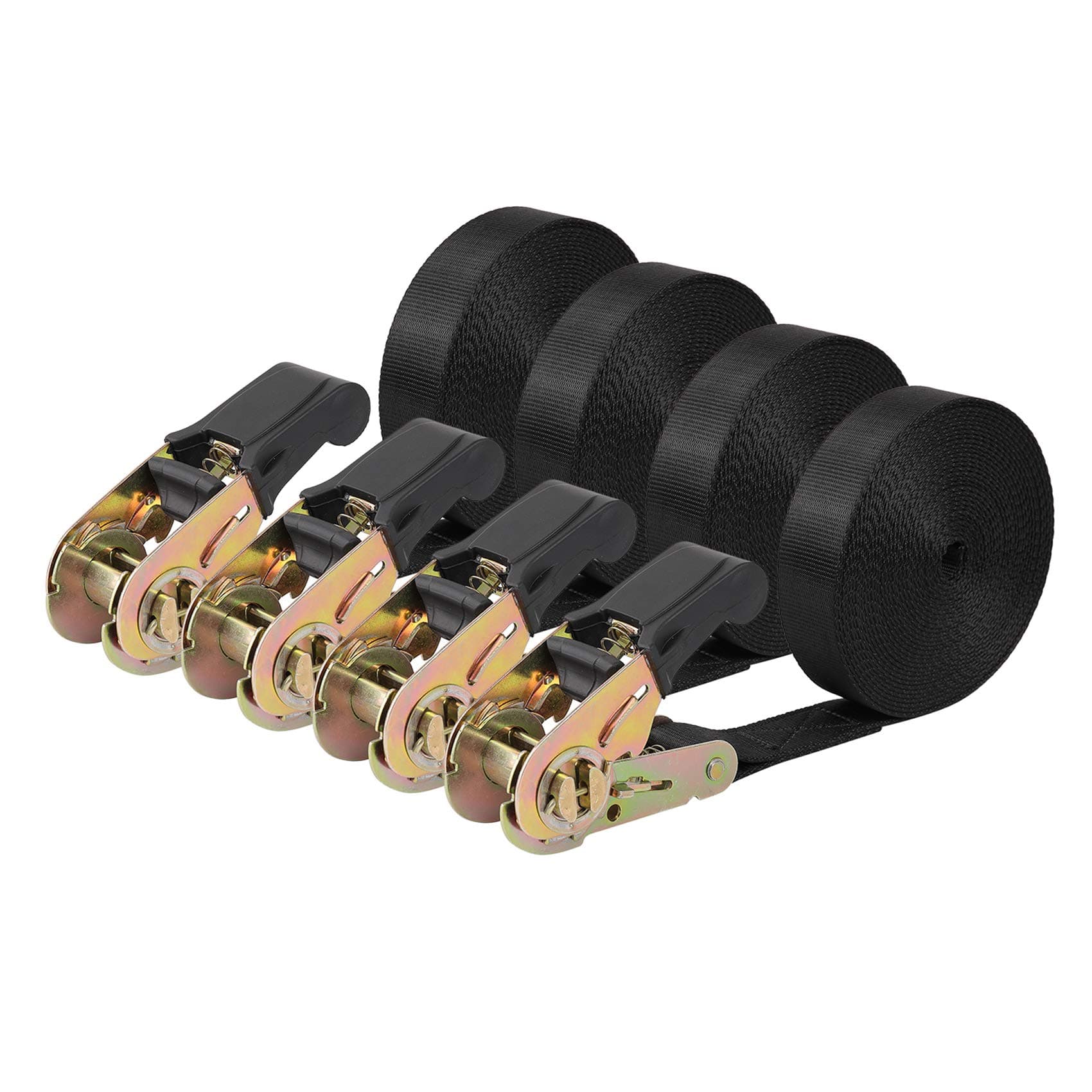 Endless Ratchet Tie Down Straps Heavy Duty Cargo Tie Downs, Sturdy Nylon Black Strap Down Ratcheting Securing Straps, Track Spring Fittings, Tie-Down Motorcycles, Trailer Loads, Kayak