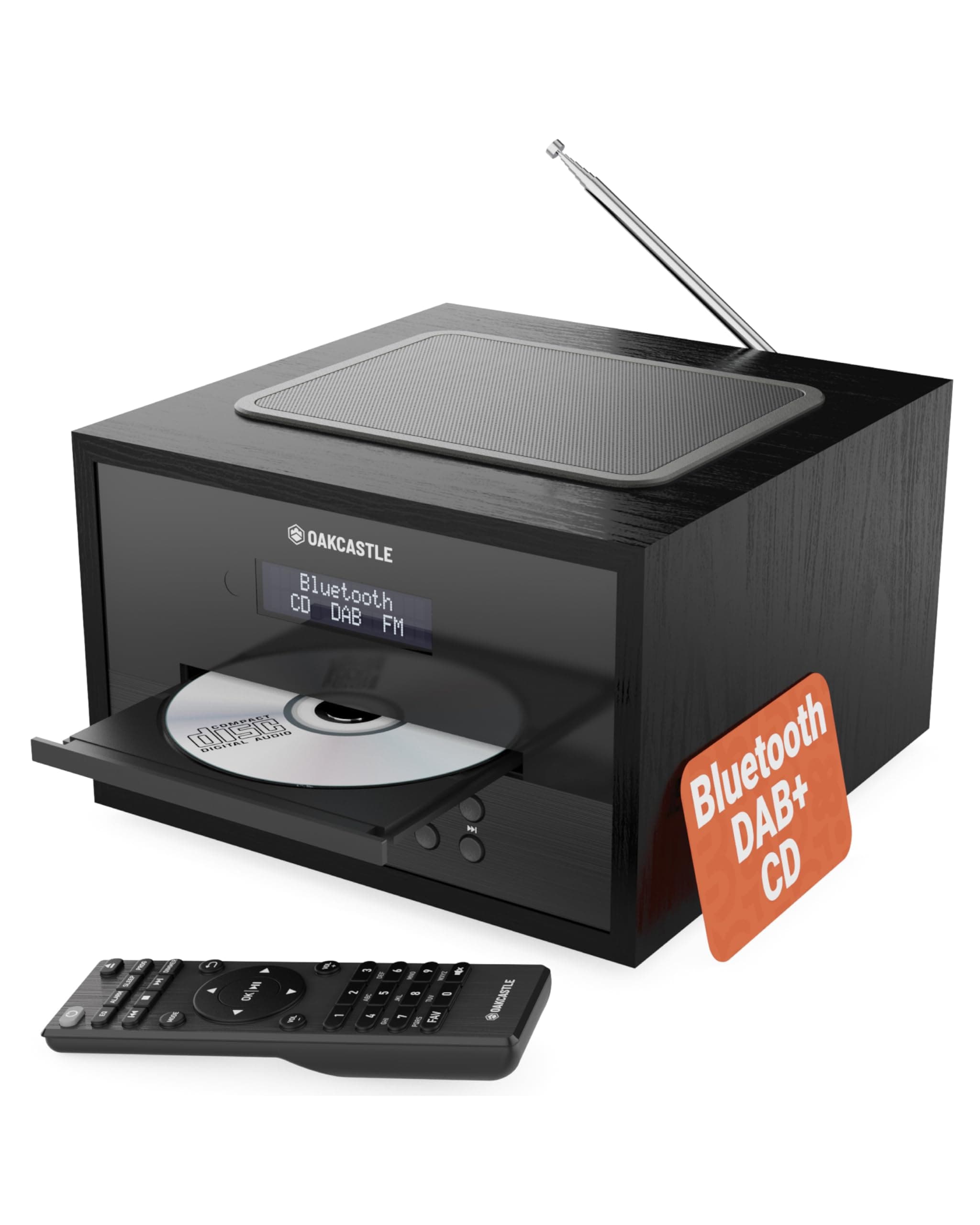 Bluetooth DAB+ Radio & CD Player | 40 Watt Mains Powered Hifi System for Home | Inbuilt Speakers, LED Display | Dual Alarm, 20 Presets & FM | USB, MP3, AUX | Remote Control Included | Oakcastle DAB400