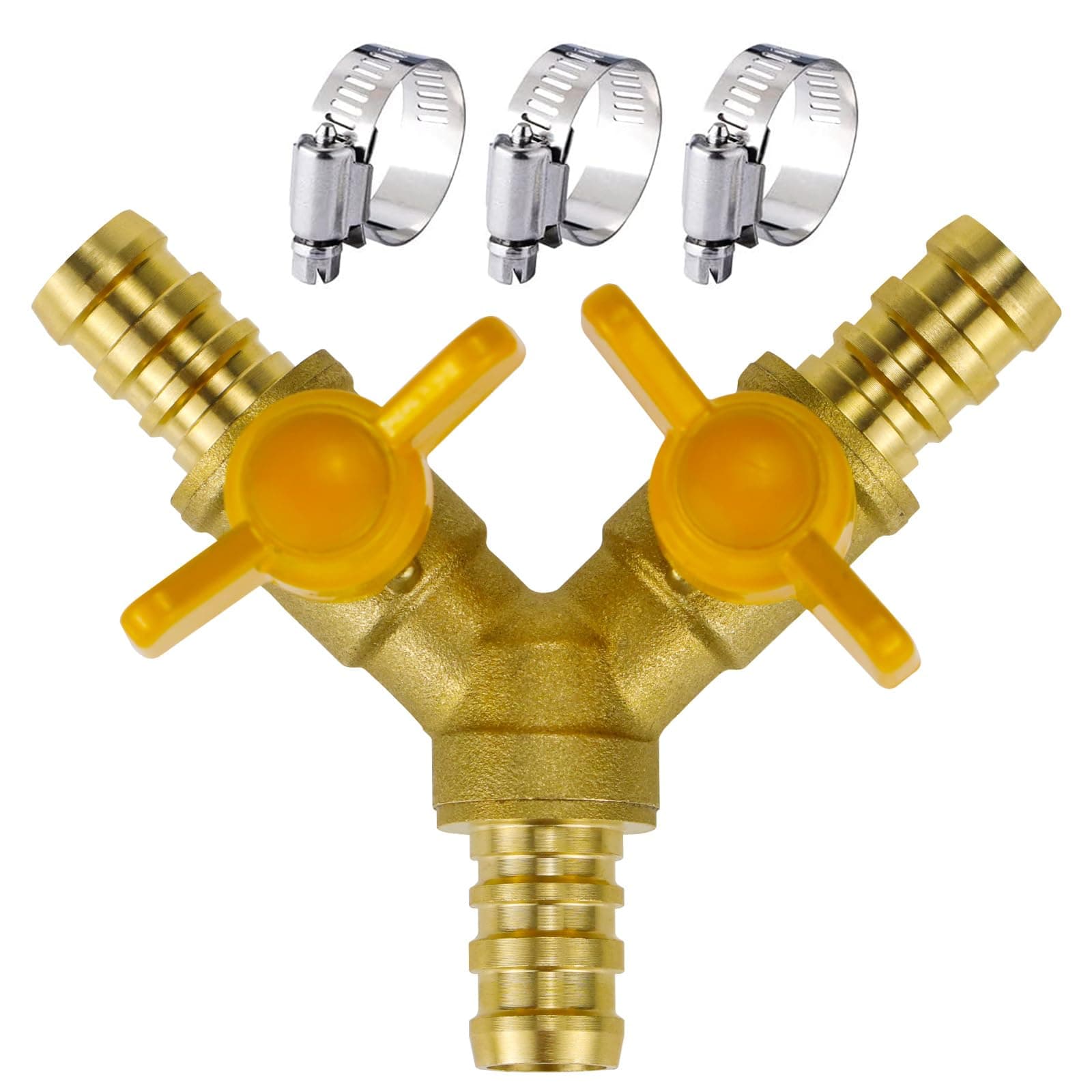 brass 1/2 inch O.D. barb three way shut off ball valve