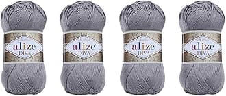 Hand Knitting Yarn 100% Microfiber Acrylic Yarn Alize Diva Silk Effect Thread Crochet Art Lace Craft Lot of 4 skeins 400gr 1532yds (348)