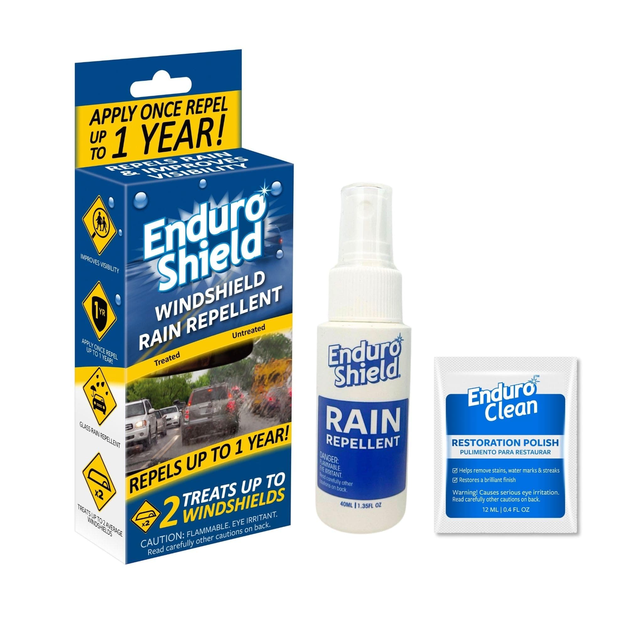 Windshield Rain Repellent Lasts up to 1 Year! (2 Windshield Pack) - Improves visibility in weather driving conditions and and allows for easier removal of snow and ice.
