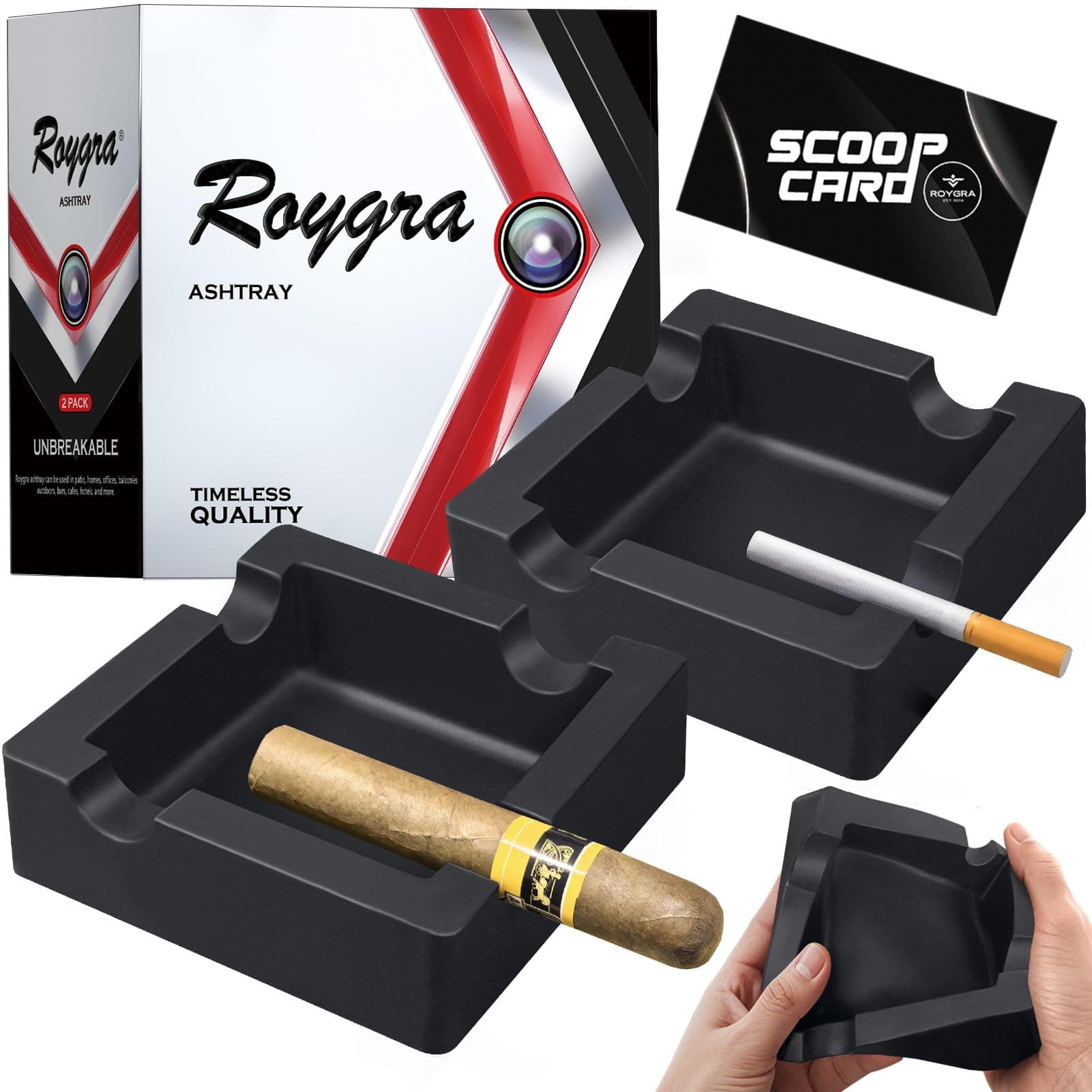 Ash Tray Outdoors (2 Pack), Cigar Outdoor Ashtray for Patio Decor, Cigar Smoking Accessories for Men, Ashtray for Outside Patio with 4 Holder, Ashtrays for Smokers Indoor, Men Cigars to Smoke