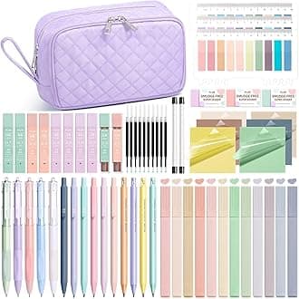 62PCS Aesthetic School Supplies with Cute Pencil Case, Pastel Highlighters Black Ink Gel Pens Mechanical Pencils Kit, Back to School Supplies College Essentials Preppy Stationary Set for Student Girls