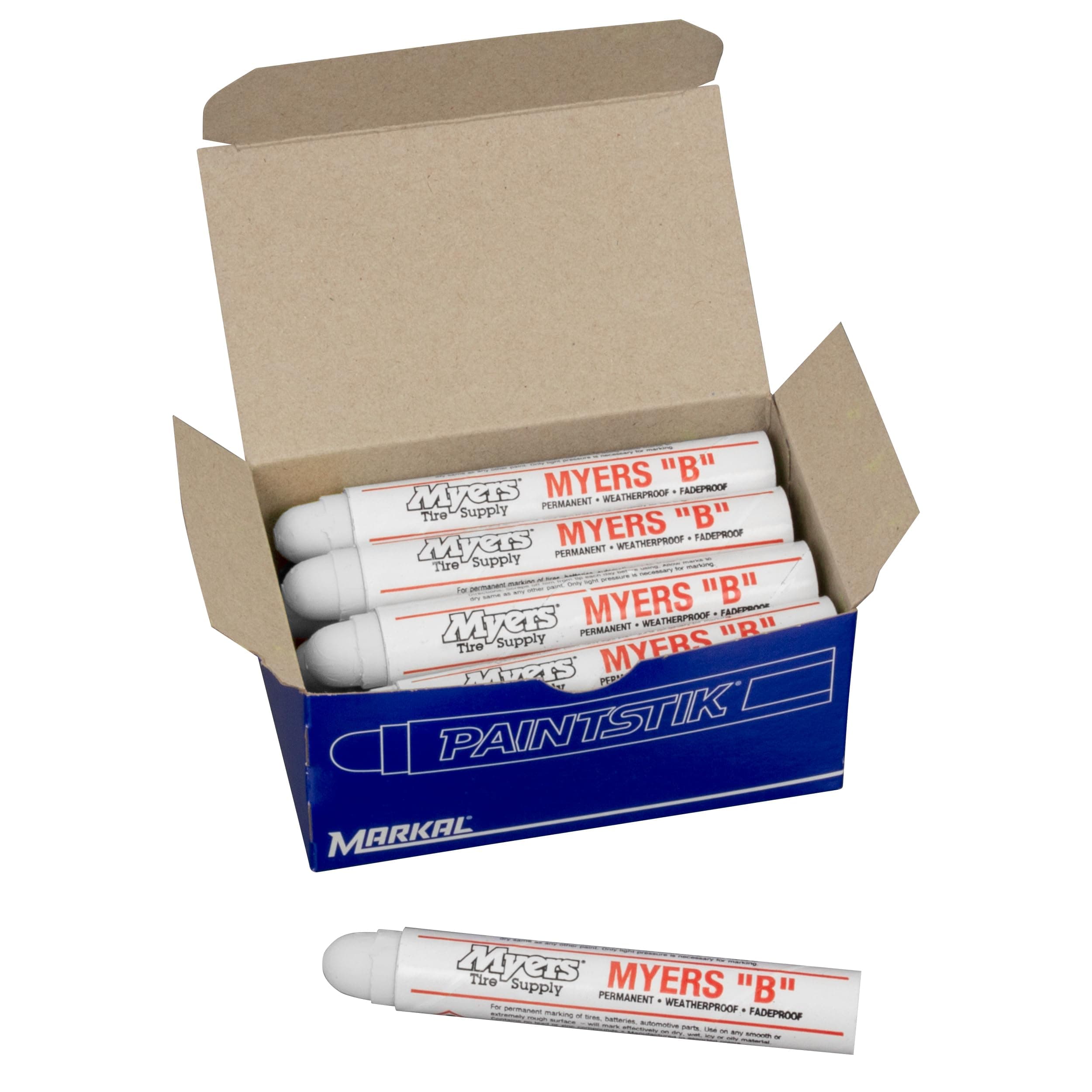 Myers B Paintstik Multi-Purpose Permanent Solid Paint Marker for Oily, Icy, Wet, Dry, Hot or Cold Surfaces, Box of 12, White