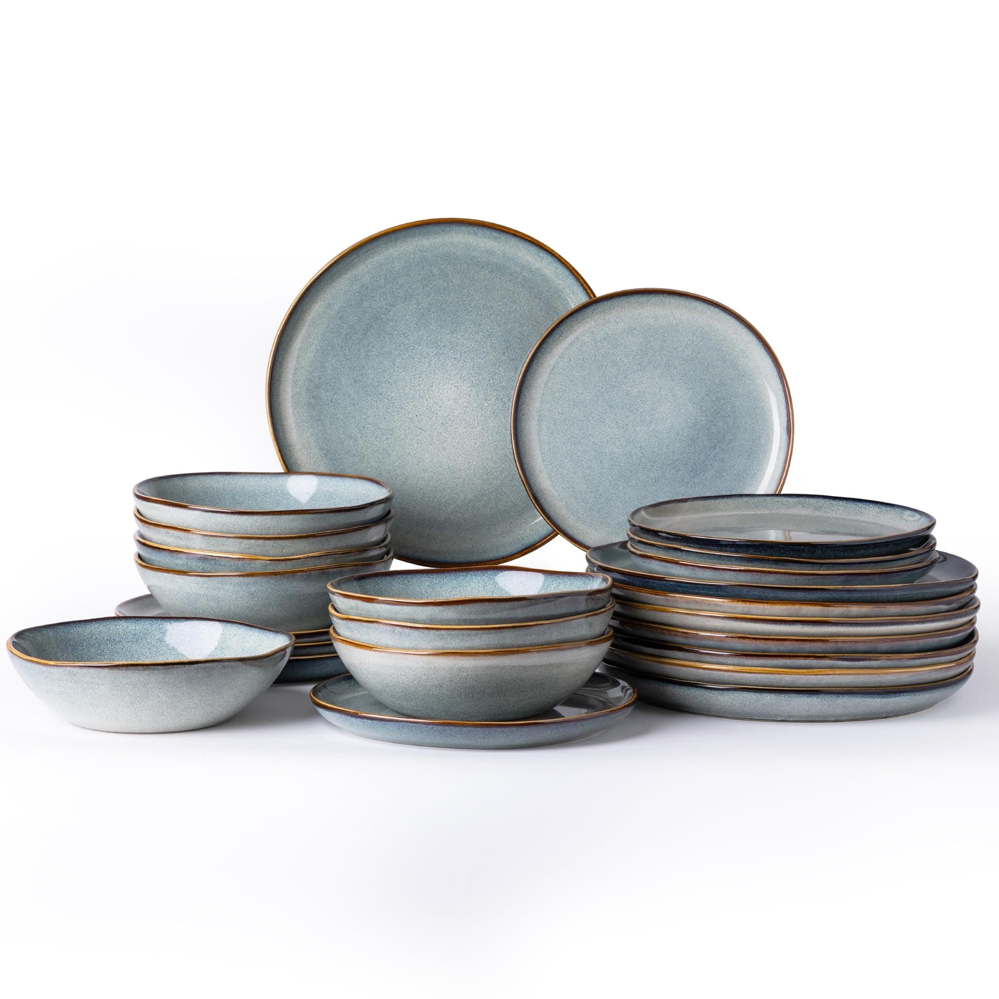AmorArc Ceramic Dinnerware Sets,Handmade Reactive Glaze Stoneware Plates and Bowls Sets,Highly Scratch Resistant | Dishwasher & Microwave Safe Dishes Set,Service for 8 (24pc)