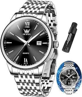 OLEVS Mens Watch Silver Stainless Steel Watch for Men with Date Waterproof Analog Dress Men's Watch Classic Simple Quartz Big Face Men's Wrist Watches