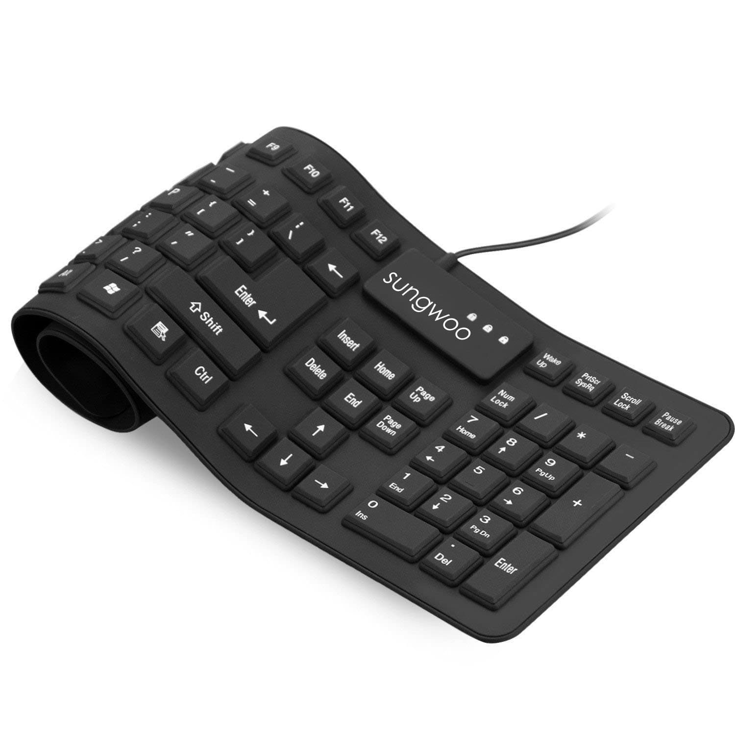Sungwoo Foldable Silicone Keyboard USB Wired Standard Keyboard Waterproof Rollup Keyboard for PC Notebook Laptop