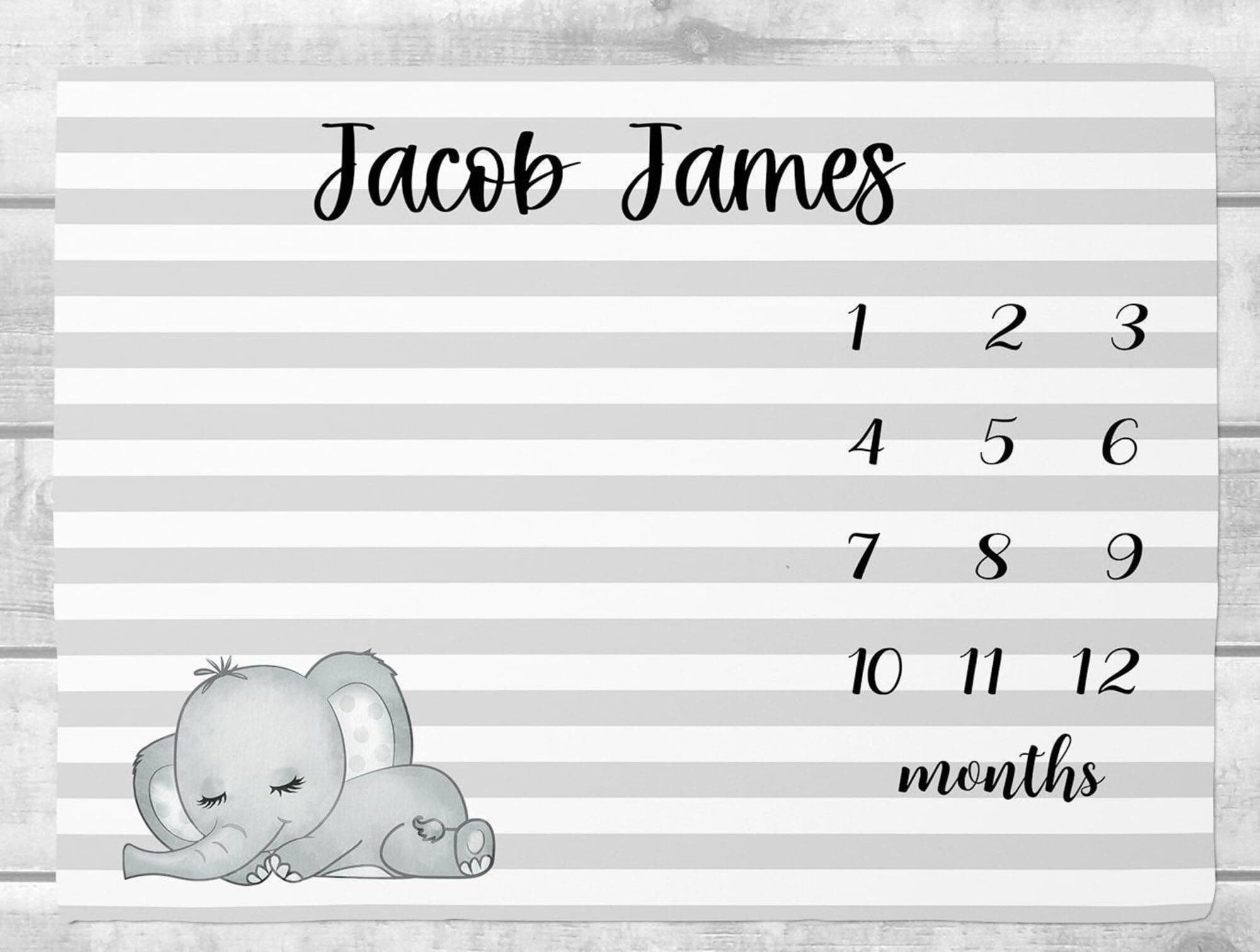 UnoCo Personalized Elephant Milestone Blanket Monthly Growth Tracker, Custom Baby Boy Blanket, Newborn Month Milestone Blanket for Baby Boy Nursery Decor - Capture Baby Growth